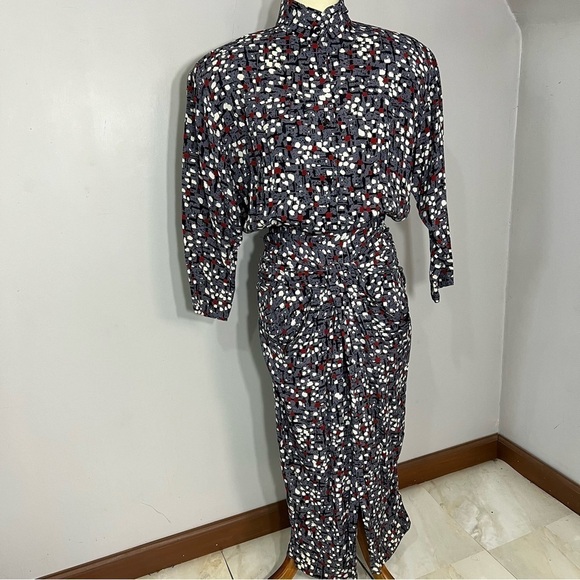 Vintage Long Sleeve Womens Wiggle Dress Small Bodycon Abstract Dots Unique Retro - Picture 9 of 14